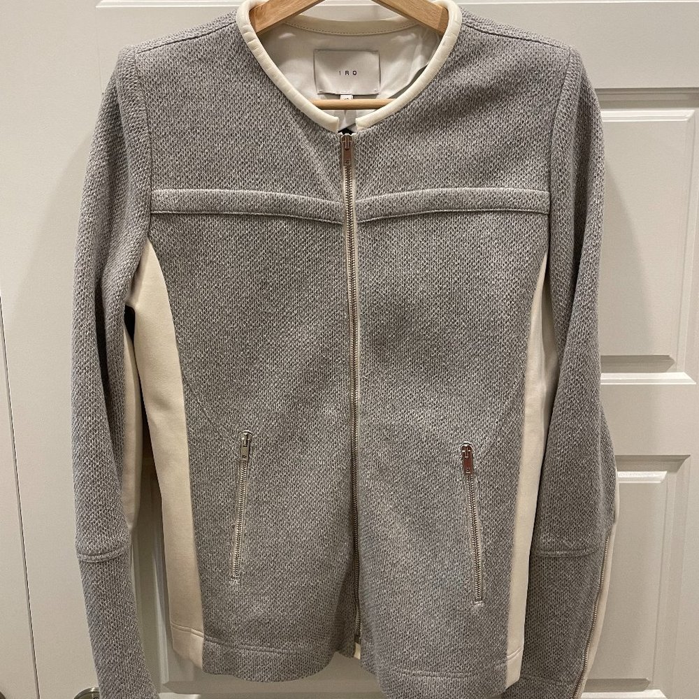 IRO Grey cotton/wool jacket with leather trim - size 42